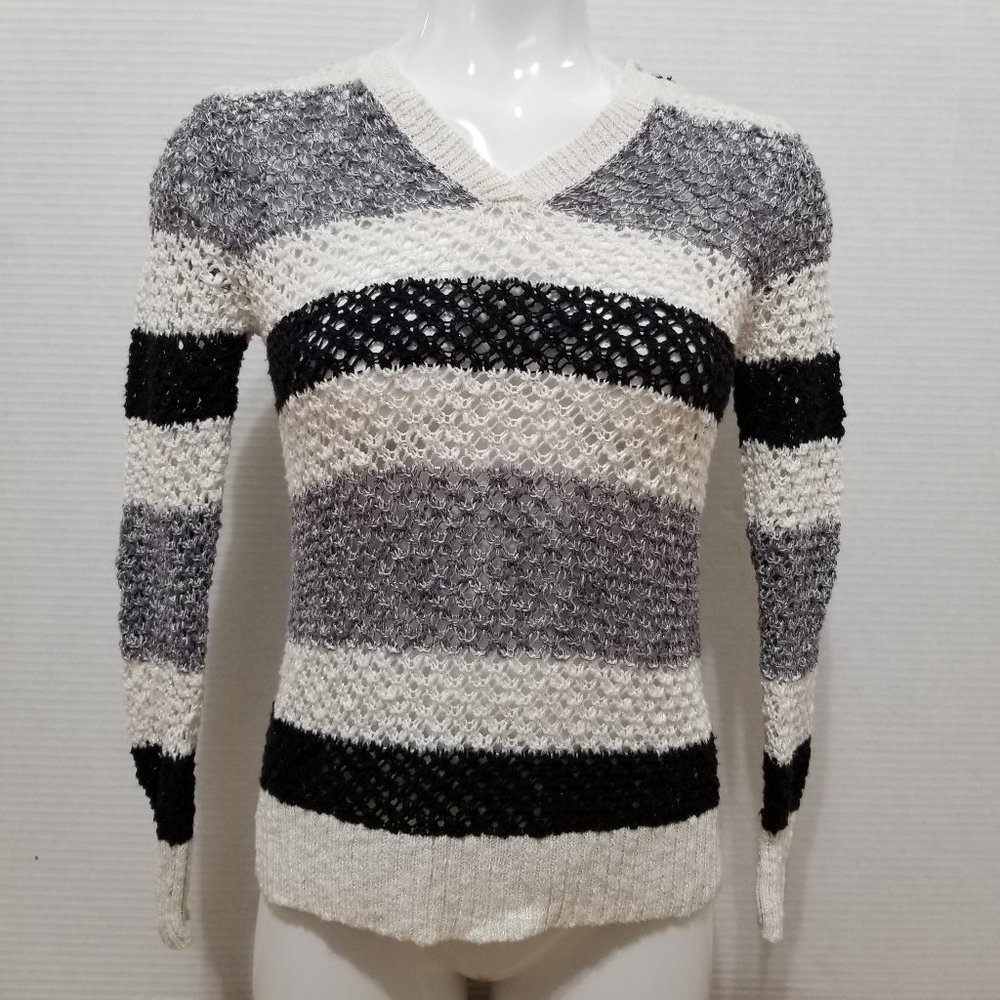 Justice sweater 14 striped metallic weave open knit hooded pullover side split